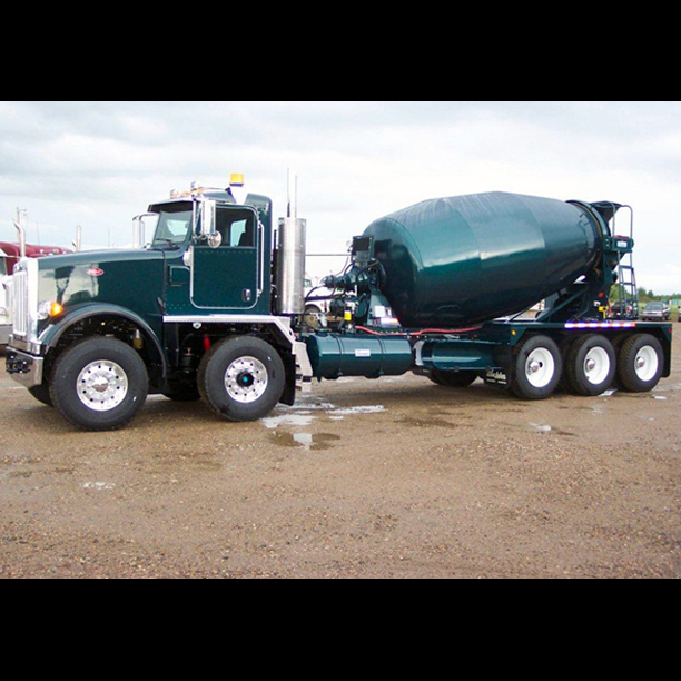 Green cement mixer truck