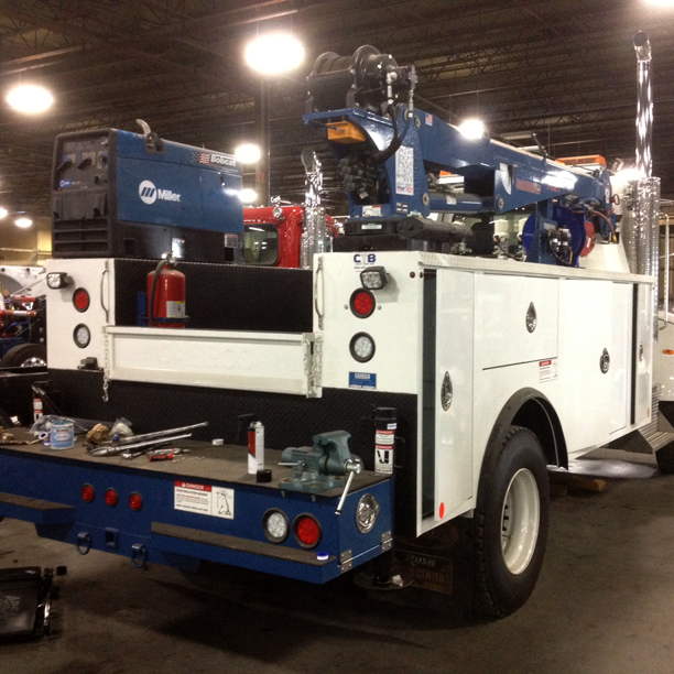 Back view of utility truck