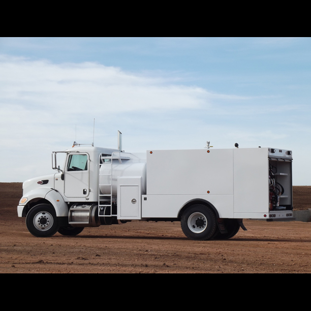 White custom-built utility truck